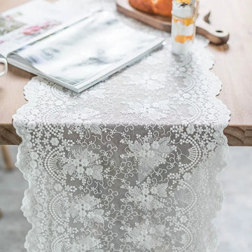 Qfdian White Lace Table Runner Floral Embroidered Tables Lace Doilies Dressers End Tables for Wedding Decorations Tea Party Baby Shower